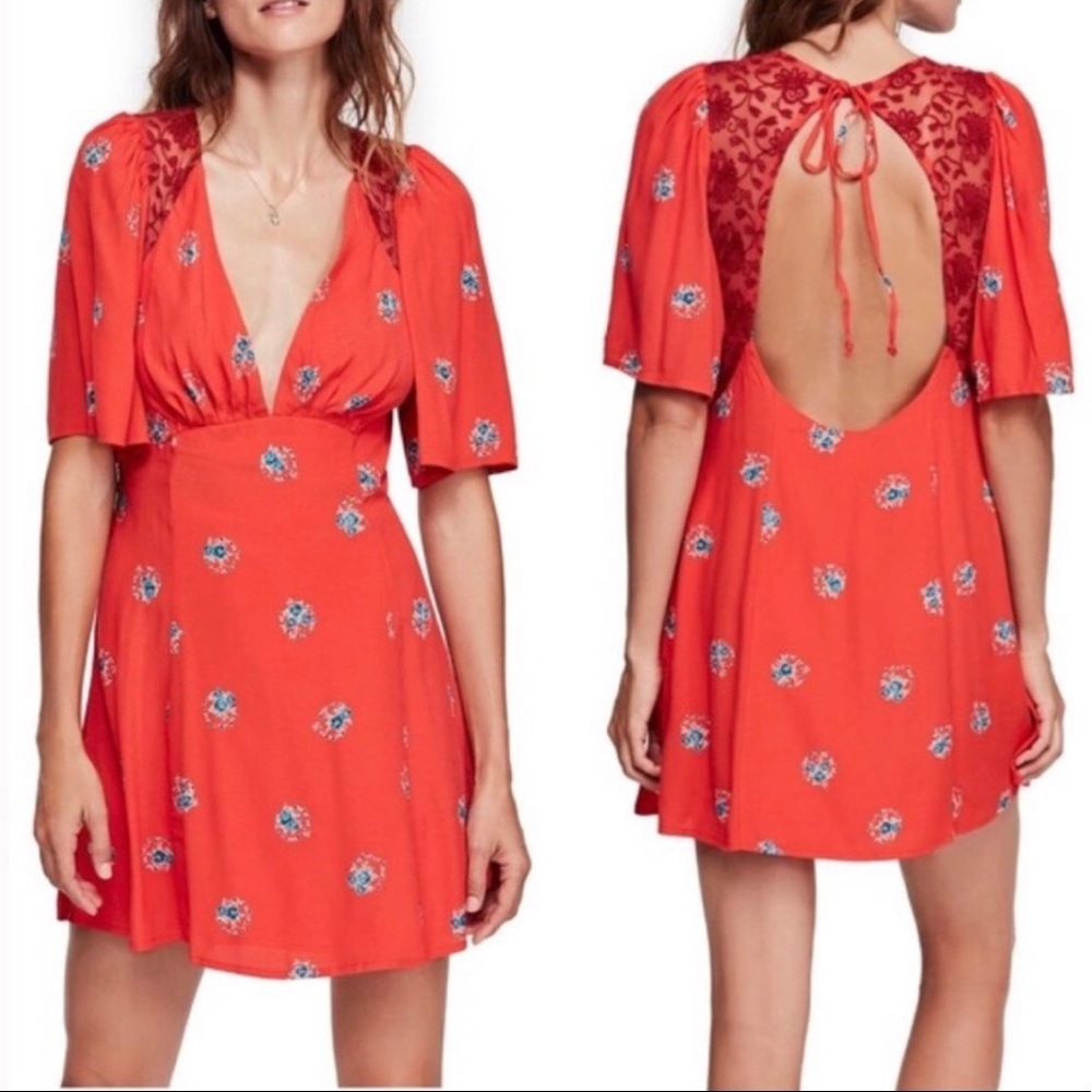 Free People Coral red floral dress
